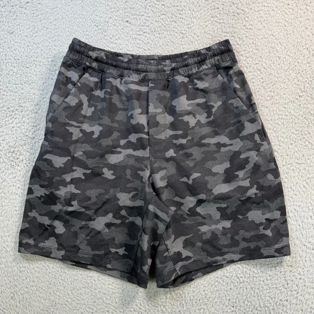 Lululemon Pace Breaker Linerless Short 7 Heritage 365 Camo Deep Coal Multi S